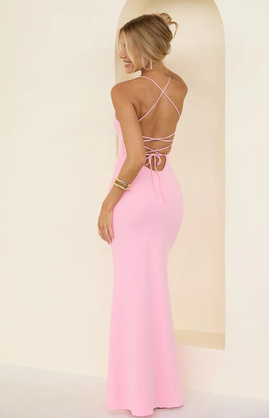Harriet Pink Crepe Maxi Dress