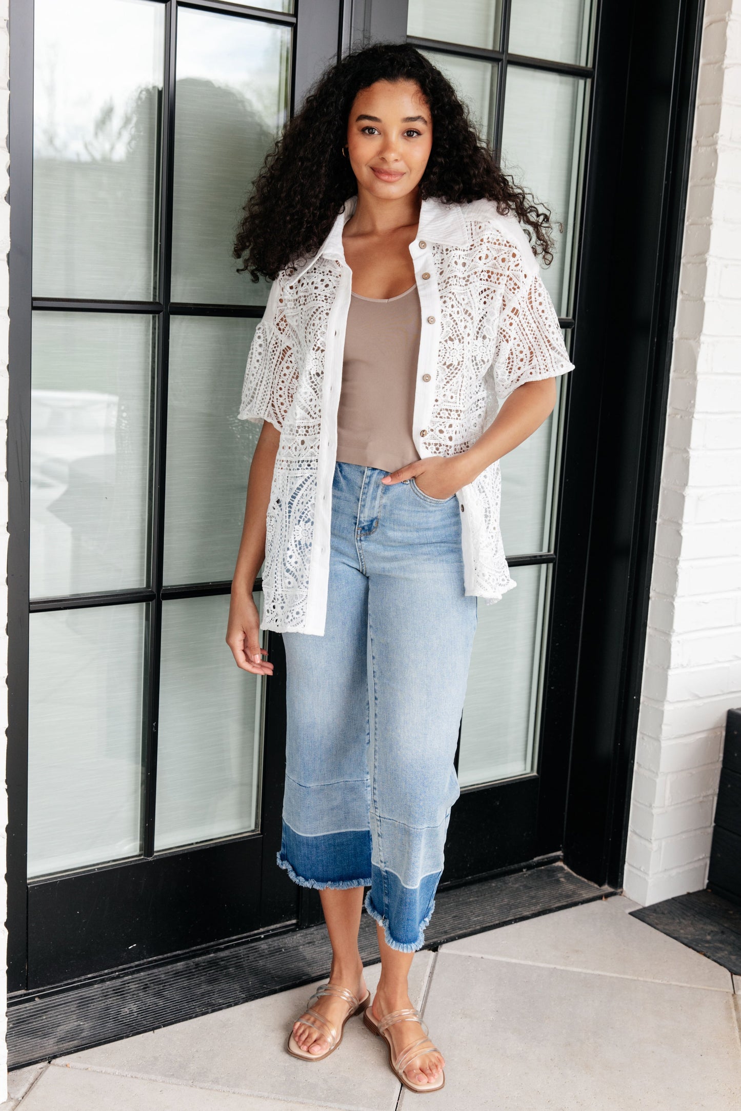 Hazel Blues® | Head in the Clouds Lace Button Down