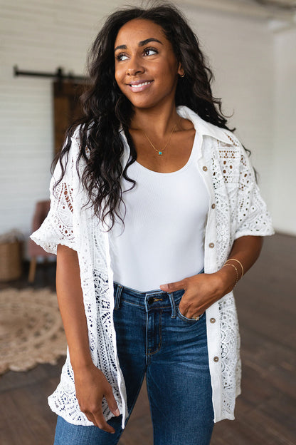 Hazel Blues® | Head in the Clouds Lace Button Down