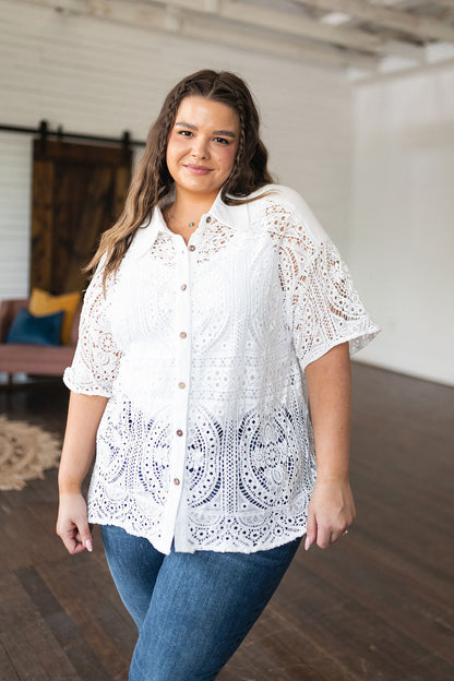Hazel Blues® | Head in the Clouds Lace Button Down