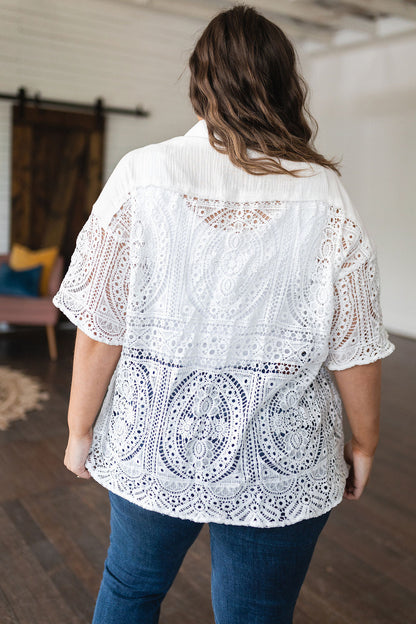 Hazel Blues® | Head in the Clouds Lace Button Down