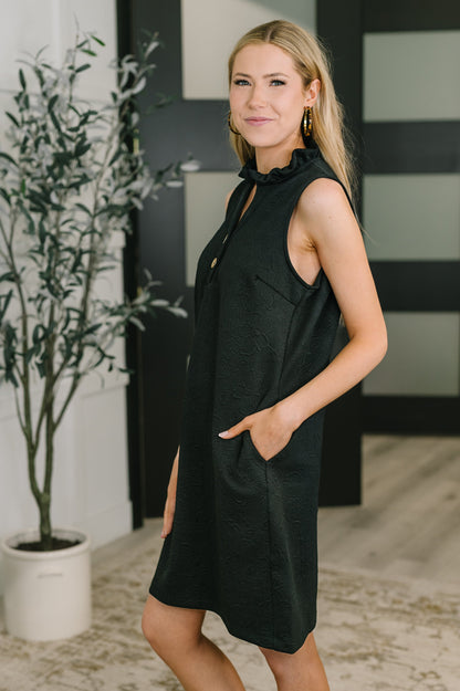 Hazel Blues® |  High Tide High Neck Embossed Sleeveless Dress in Black