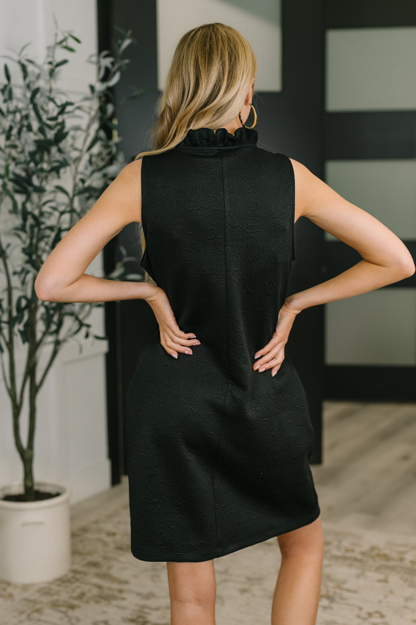 Hazel Blues® |  High Tide High Neck Embossed Sleeveless Dress in Black
