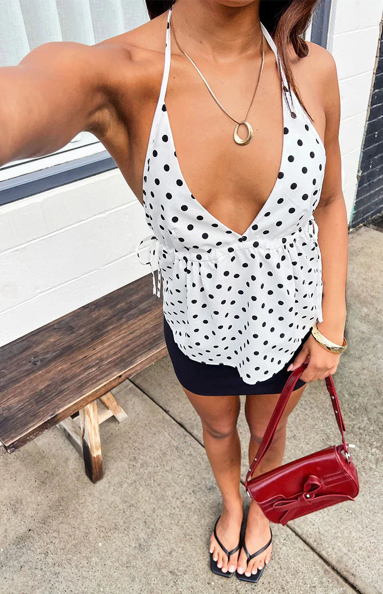 Imee White Polka Dot Top