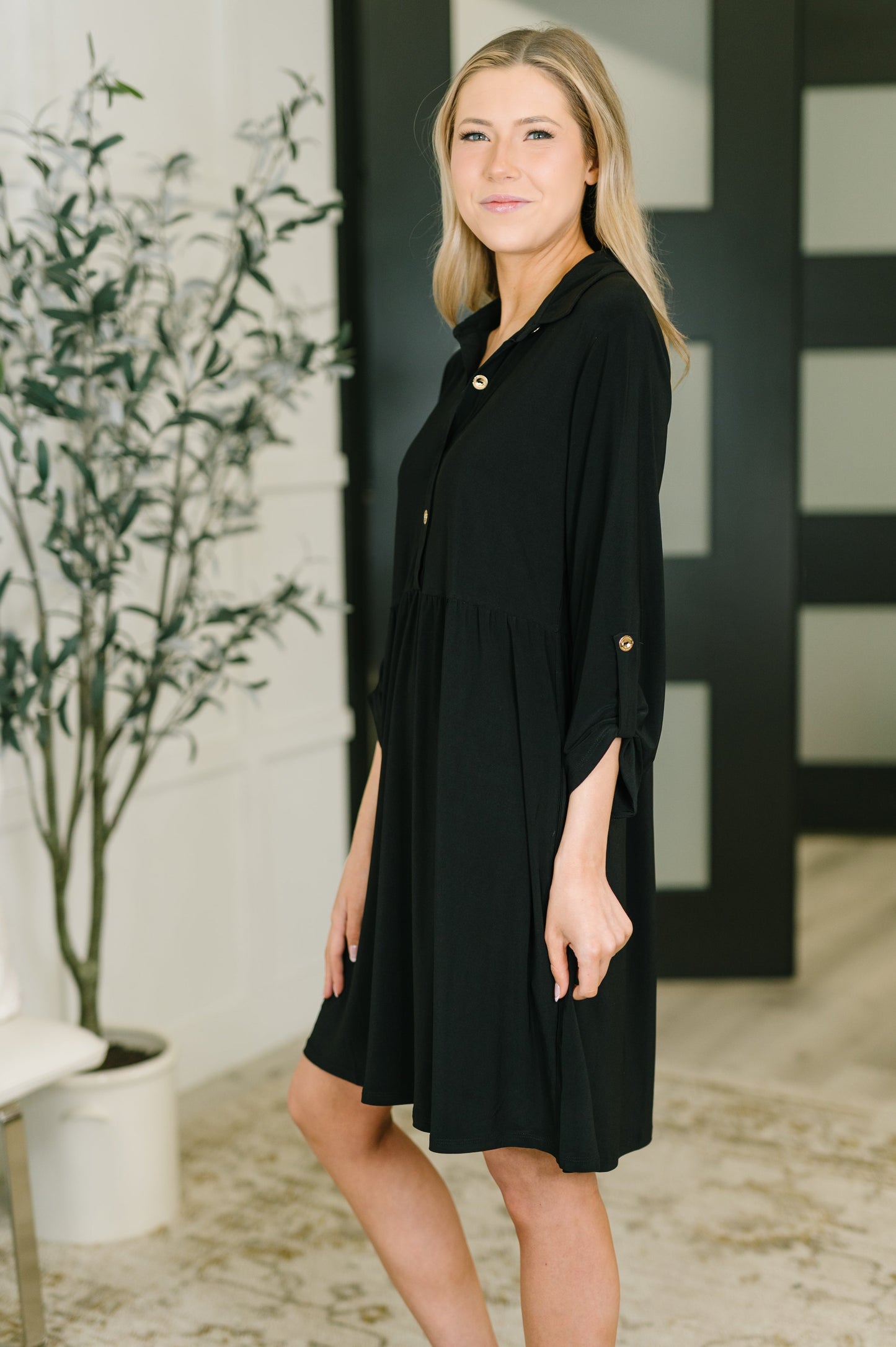 Hazel Blues® |  Inspire Collared Neck Dress in Black