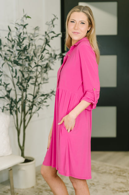 Hazel Blues® |  Inspire Collared Neck Dress in Runway Pink
