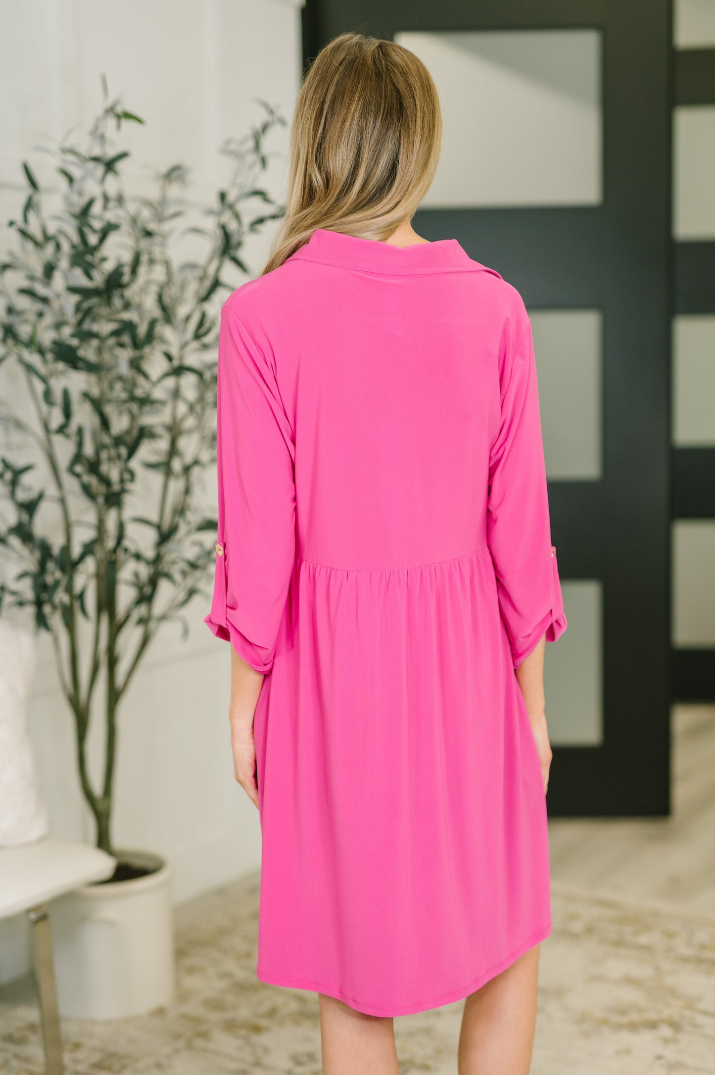 Hazel Blues® |  Inspire Collared Neck Dress in Runway Pink
