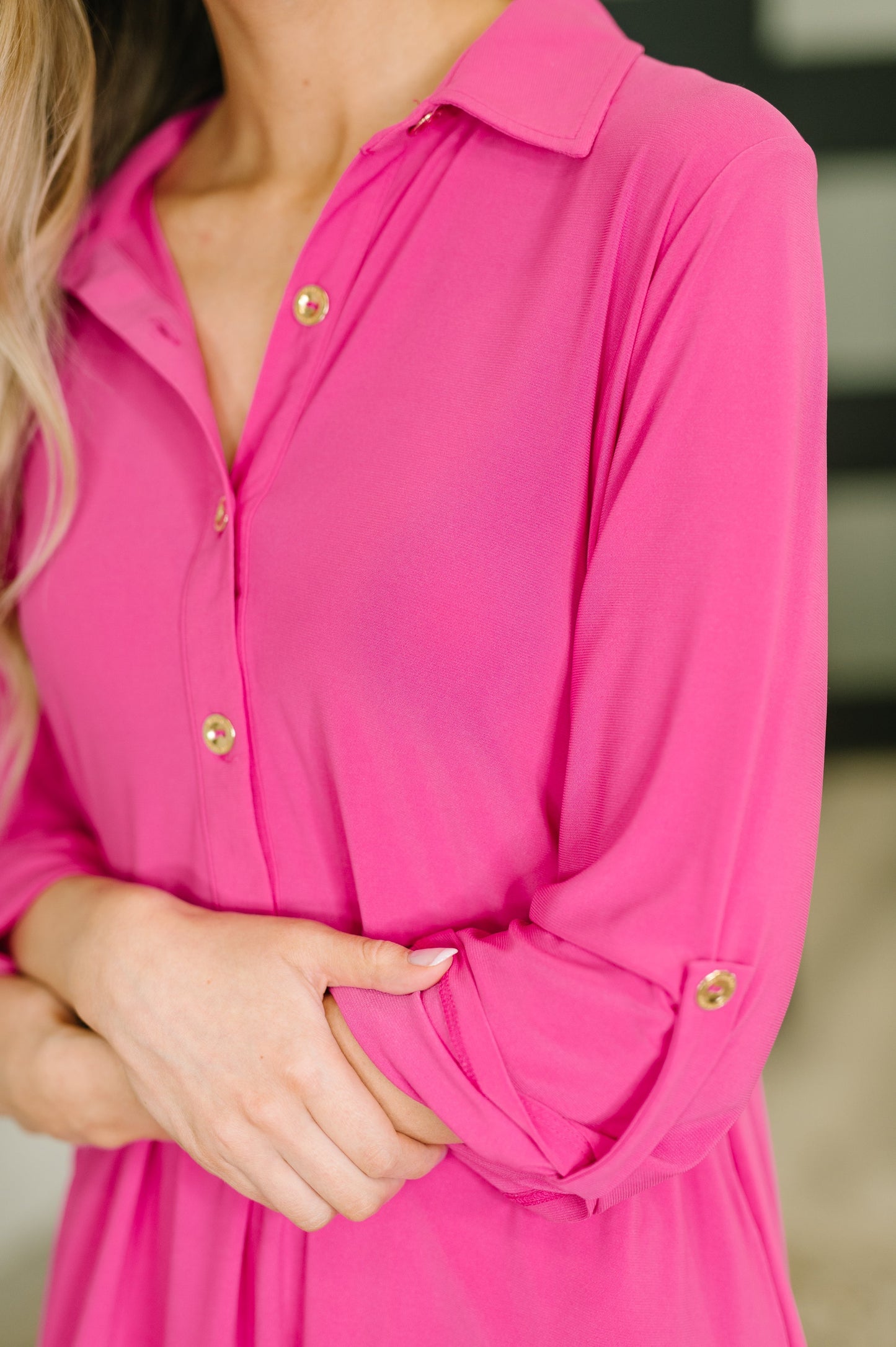 Hazel Blues® |  Inspire Collared Neck Dress in Runway Pink