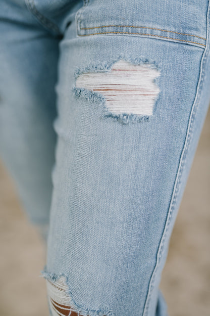 Hazel Blues® |  Aiden High Rise Patch Pocket Distressed Boyfriend Jeans