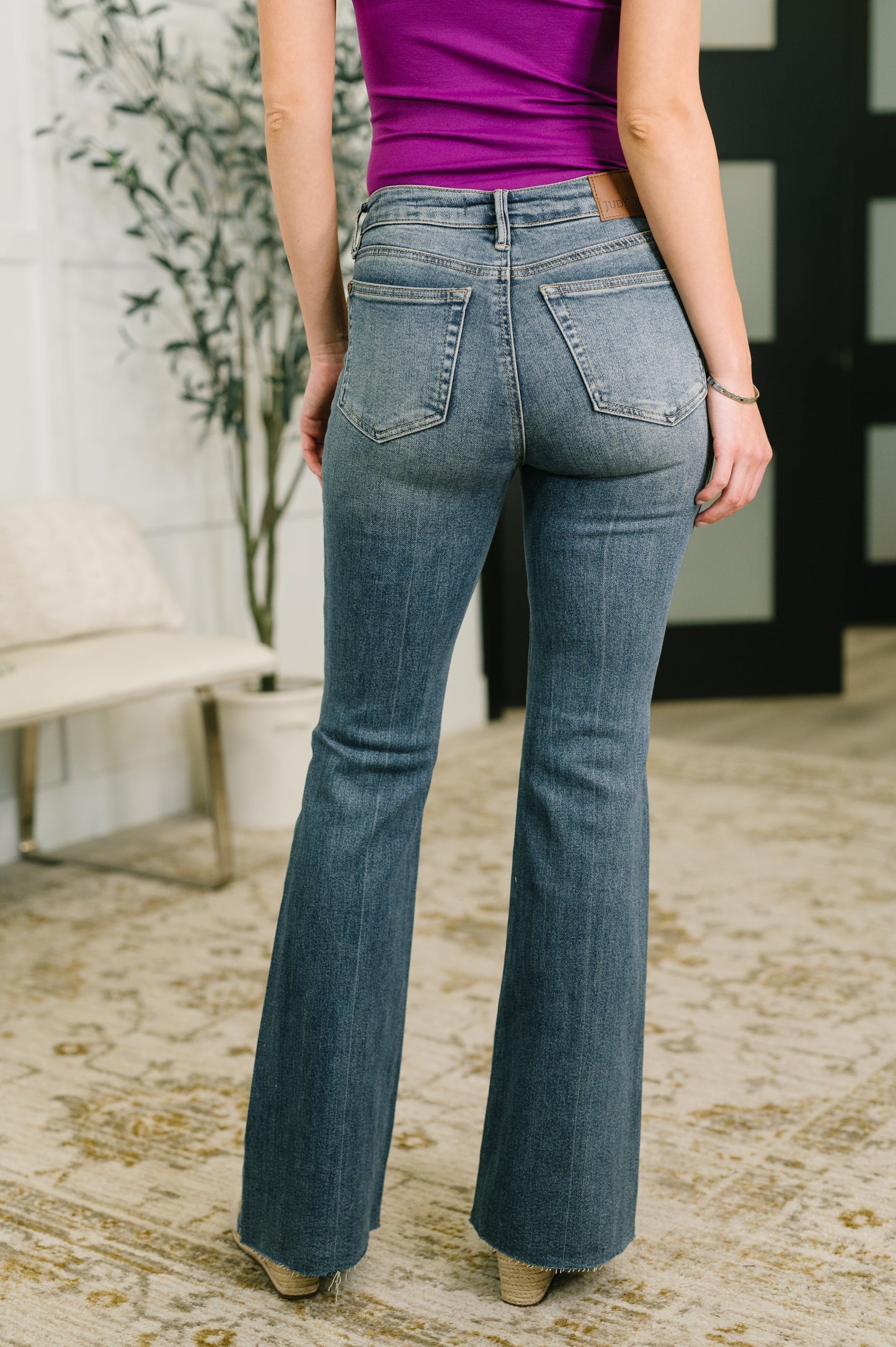 Hazel Blues® |  Jackie Mid Rise Flare Jean with Front Flap Pockets