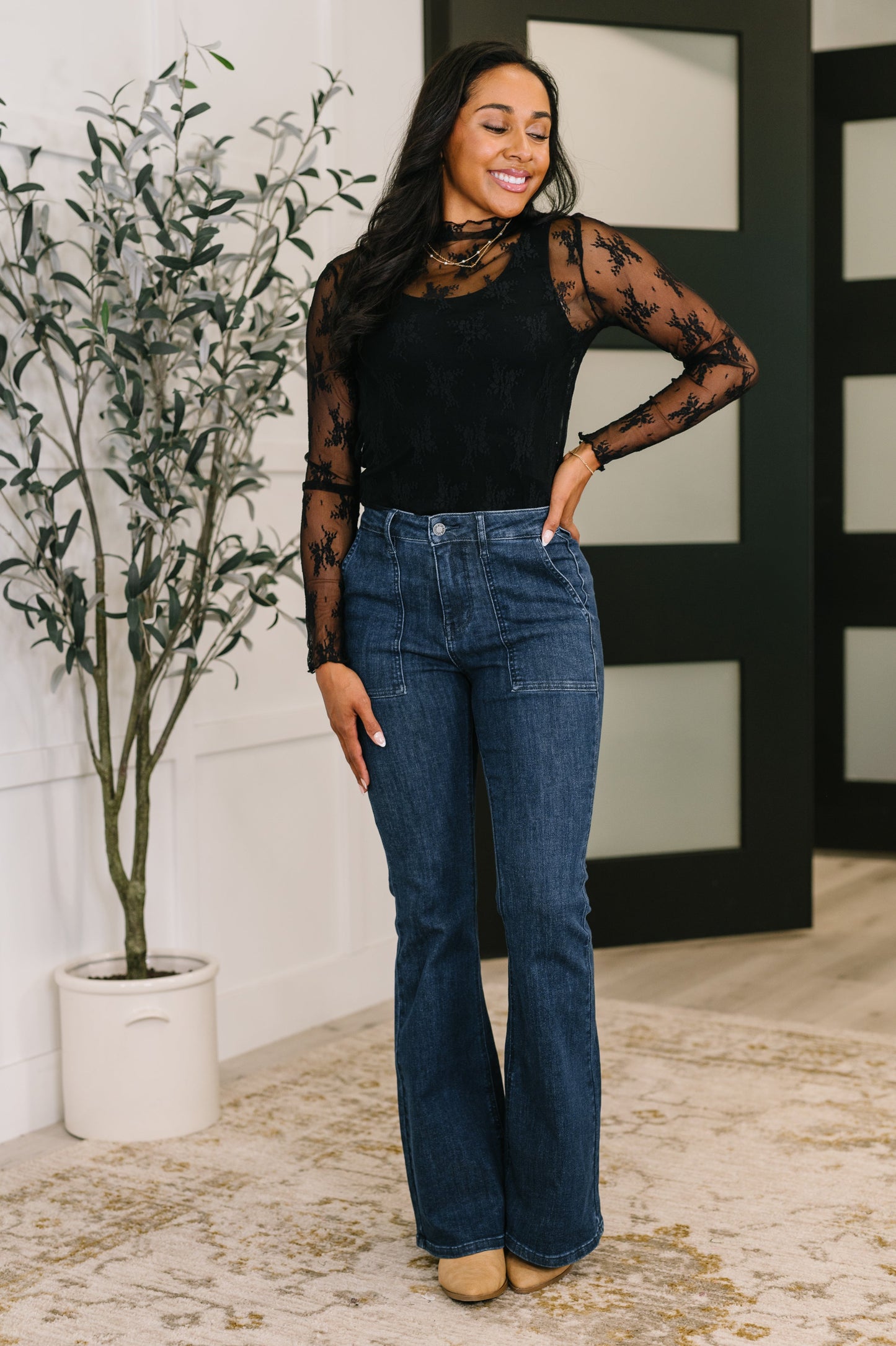 Hazel Blues® |  Jada High Waist Flare with Patch Pockets