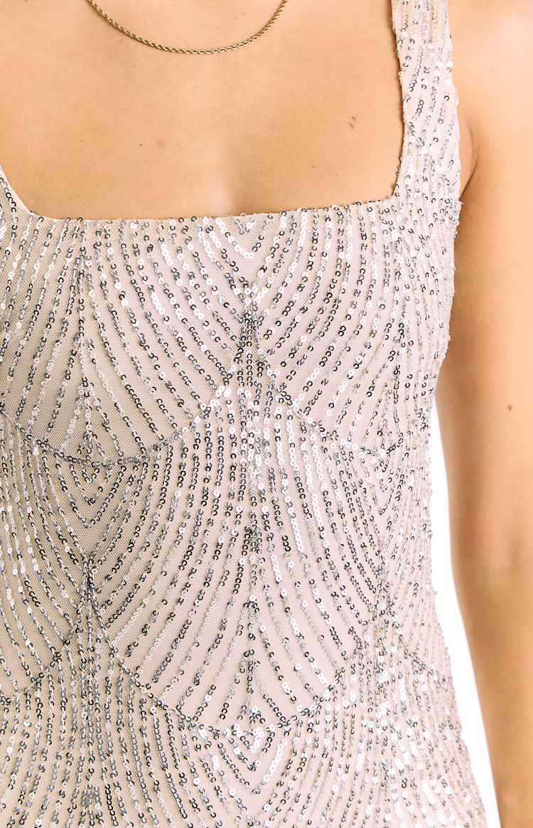Jayda Silver Sequin Party Mini Dress