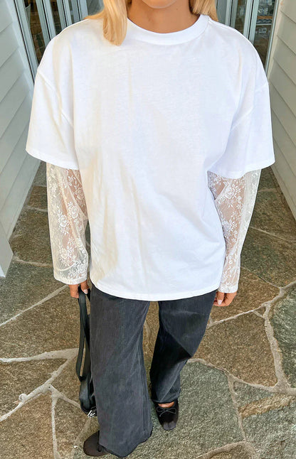 Jessica White Lace Long Sleeve Tee