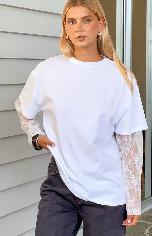 Jessica White Lace Long Sleeve Tee