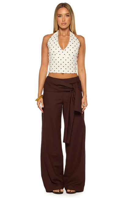 Kady Brown Linen Tie Wide Leg Pants