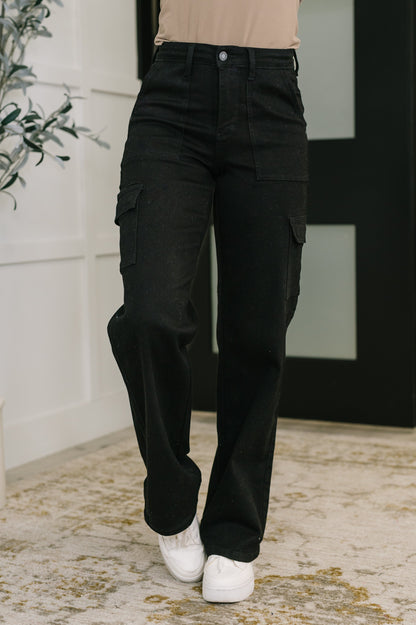 Hazel Blues® |  Keira High Waist Cargo Wide in Black