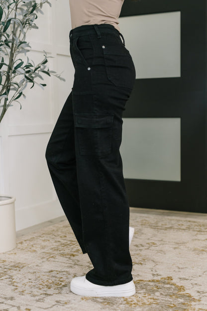 Hazel Blues® |  Keira High Waist Cargo Wide in Black