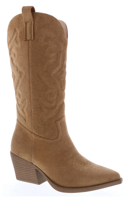 Kelly Camel Suedette Cowboy Boots