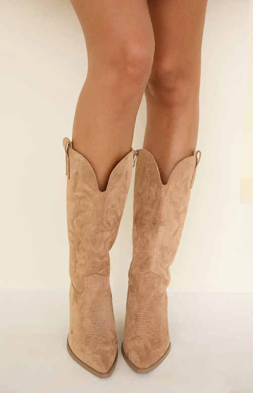 Kelly Camel Suedette Cowboy Boots