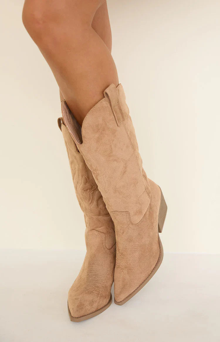 Kelly Camel Suedette Cowboy Boots