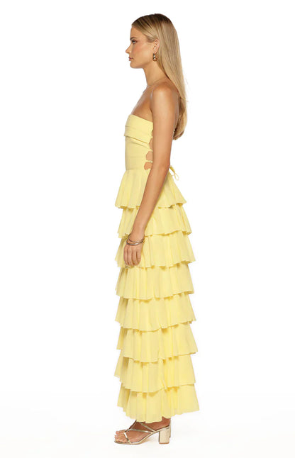 Kim Yellow Strapless Ruffle Maxi Dress