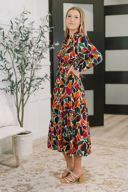 Hazel Blues® |  Leafing it All Behind Long Sleeve Tiered Dress