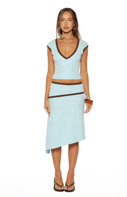 Levi Blue Contrast Bind Jersey Top