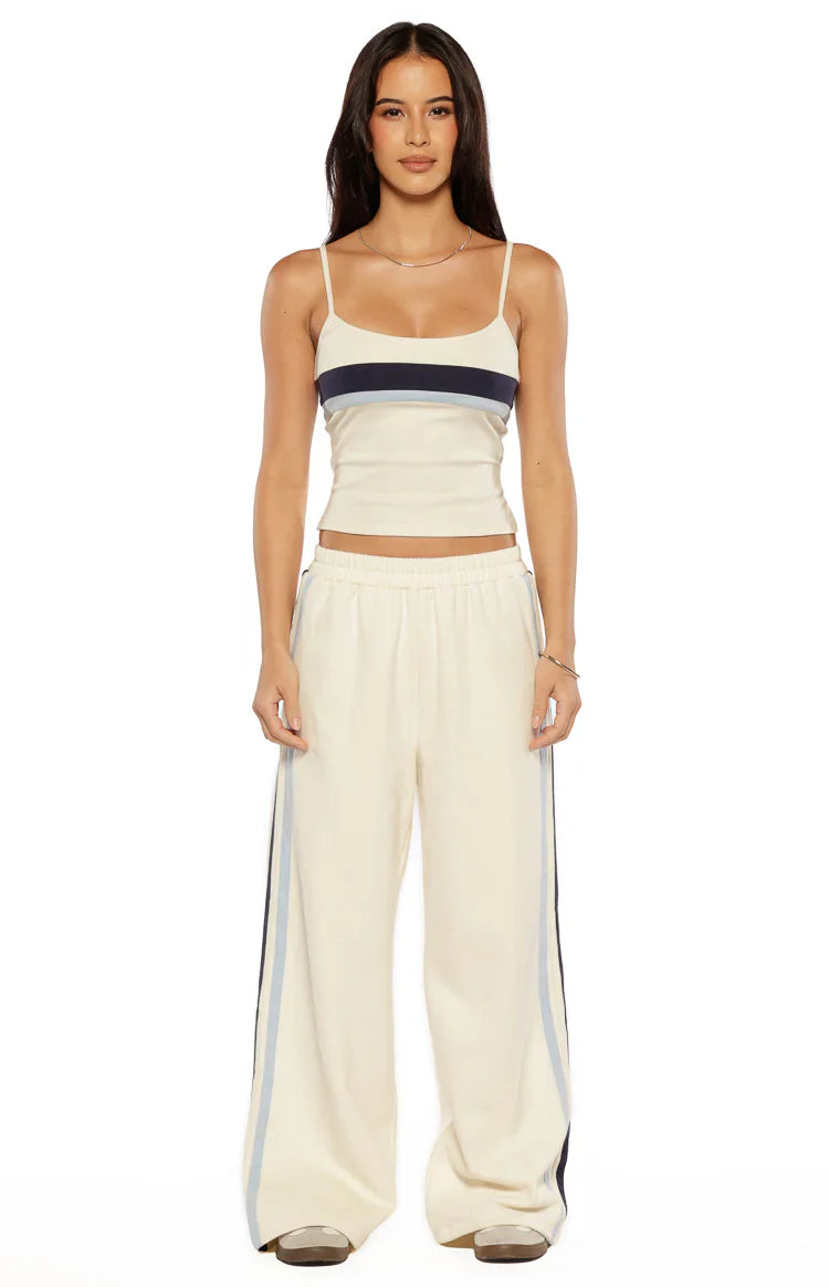 Leya White Contrast Stripe Pants