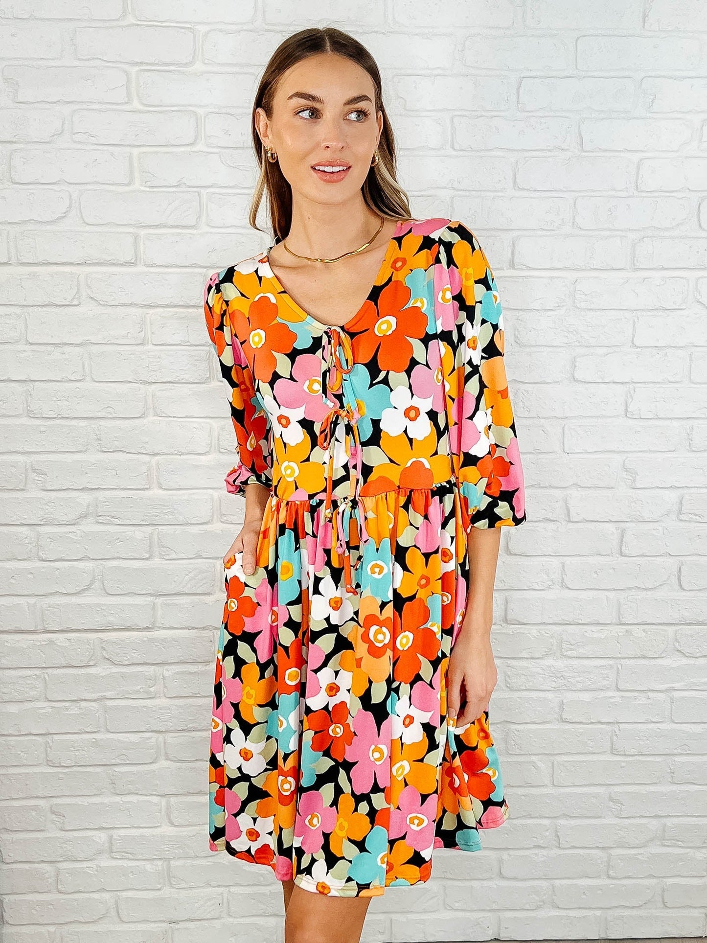 Hazel Blues® |  Little Bold V-Neck Knit Dress