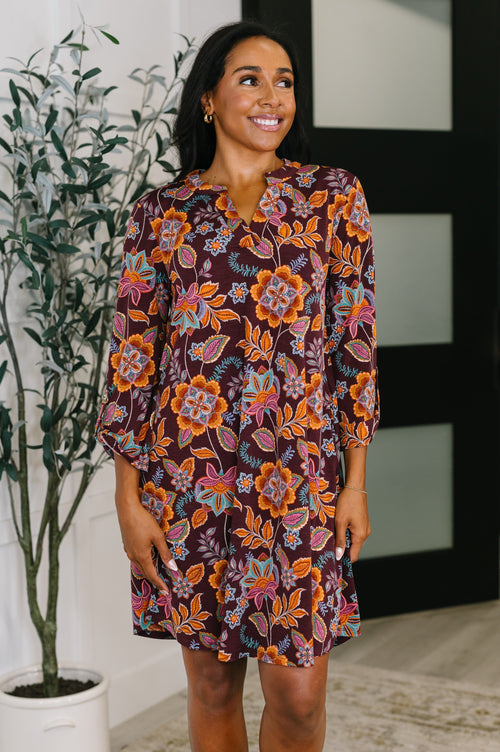 Hazel Blues® |  Lizzy Long Sleeve Dress in Chocolate Floral