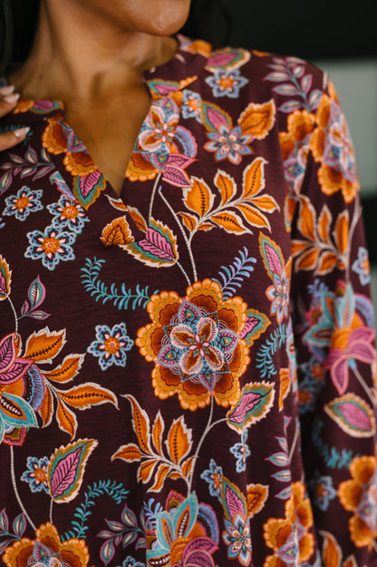 Hazel Blues® |  Lizzy Long Sleeve Dress in Chocolate Floral