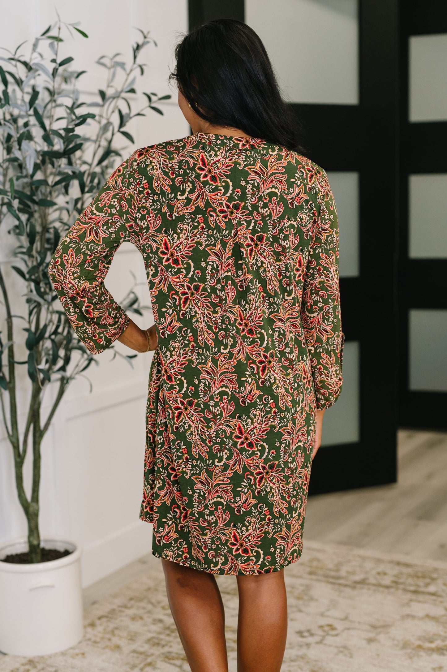 Hazel Blues® |  Lizzy Long Sleeve Dress in Olive Paisley