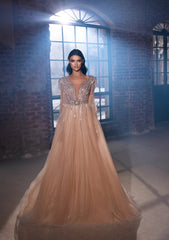 Modessa Couture M20362 A Line Long Sleeve Formal Sequin Evening Dress