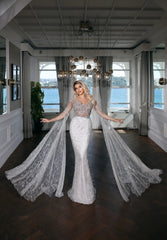 Modessa Couture M20363 Long Formal Mermaid Evening Cape Dress
