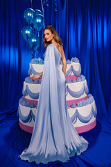 Modessa Couture M24614 Pleated Long Formal Beaded Cape Prom Evening Dress