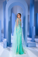 Modessa Couture M24626 Long Formal fitted Cape Sleeve Evening Prom Dress