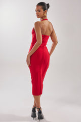 TIA BANDAGE MIDI DRESS IN RED