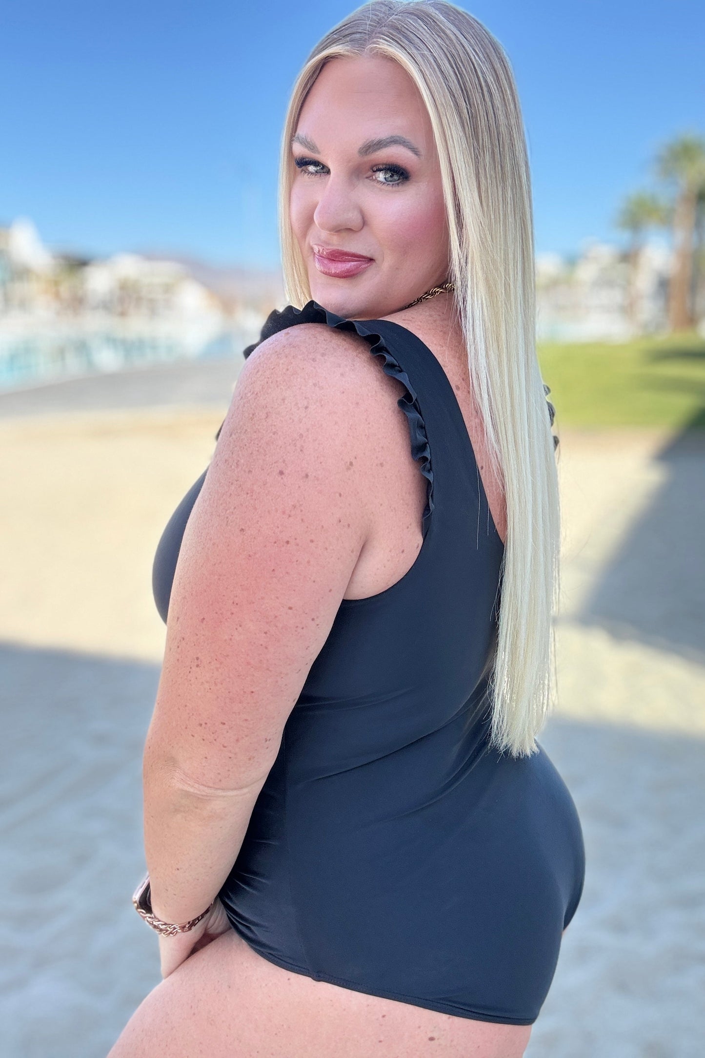 Hazel Blues® | Maldives V-Neck Ruffle Detail Swimsuit