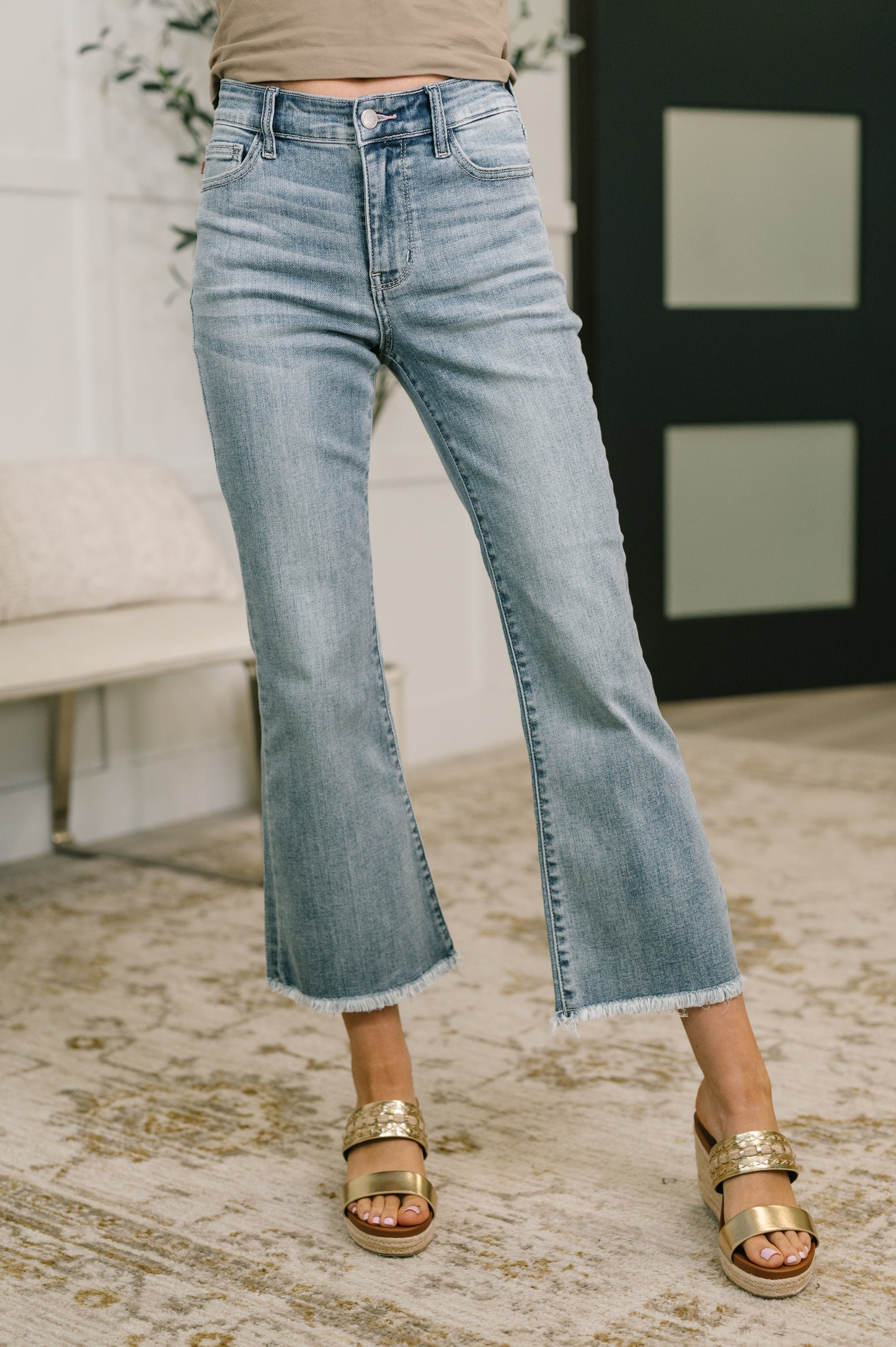 Hazel Blues® |  Mckaylee Mid Rise Kick Flare Jeans with Frayed Hem