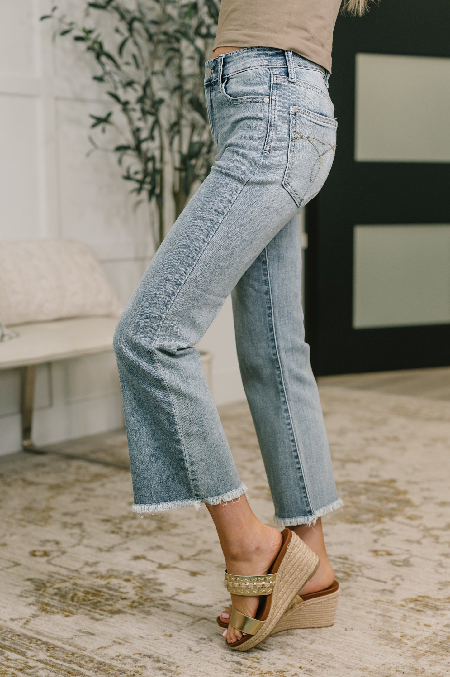 Hazel Blues® |  Mckaylee Mid Rise Kick Flare Jeans with Frayed Hem