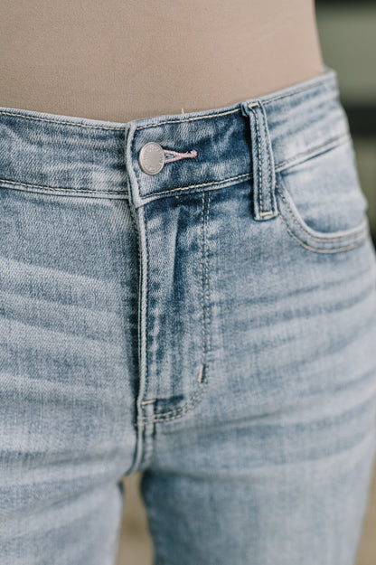 Hazel Blues® |  Mckaylee Mid Rise Kick Flare Jeans with Frayed Hem