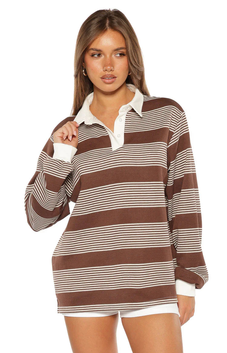 Mirabelle Brown Stripe Polo
