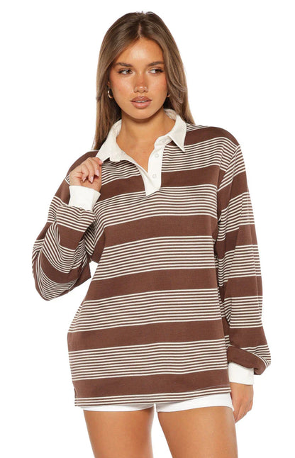 Mirabelle Brown Stripe Polo