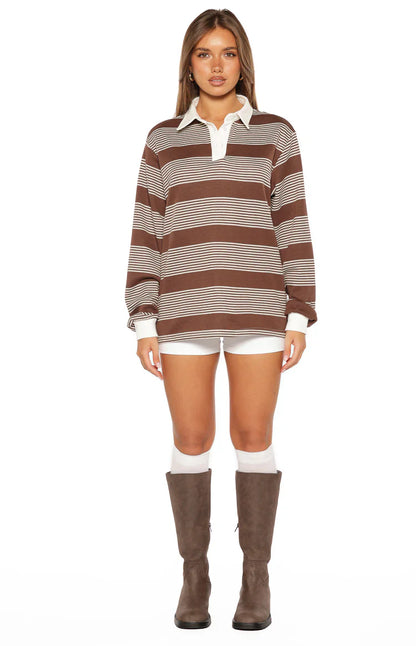 Mirabelle Brown Stripe Polo