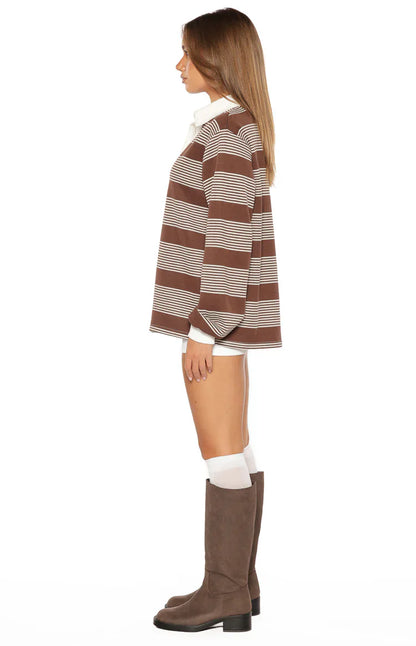 Mirabelle Brown Stripe Polo