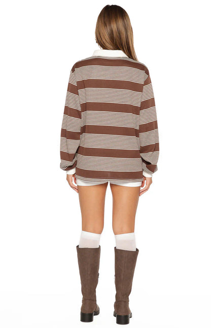 Mirabelle Brown Stripe Polo