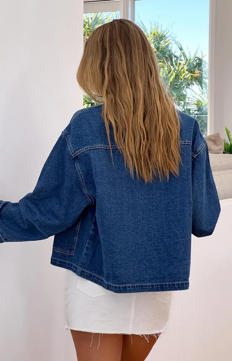 Mixie Mid Wash Denim Contrast Stitch Denim Jacket