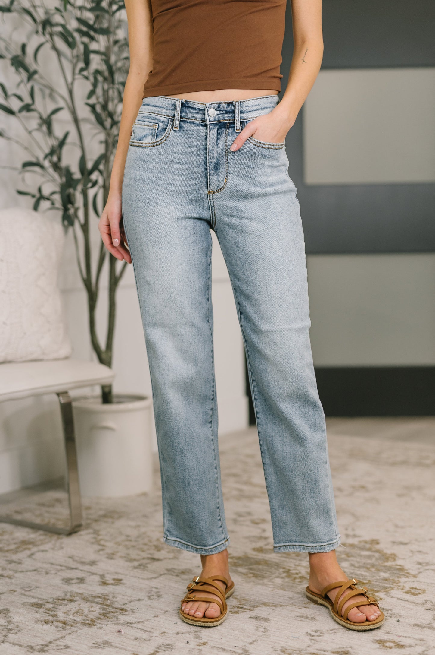 Hazel Blues® |  Natalie High Waist Ankle Straight