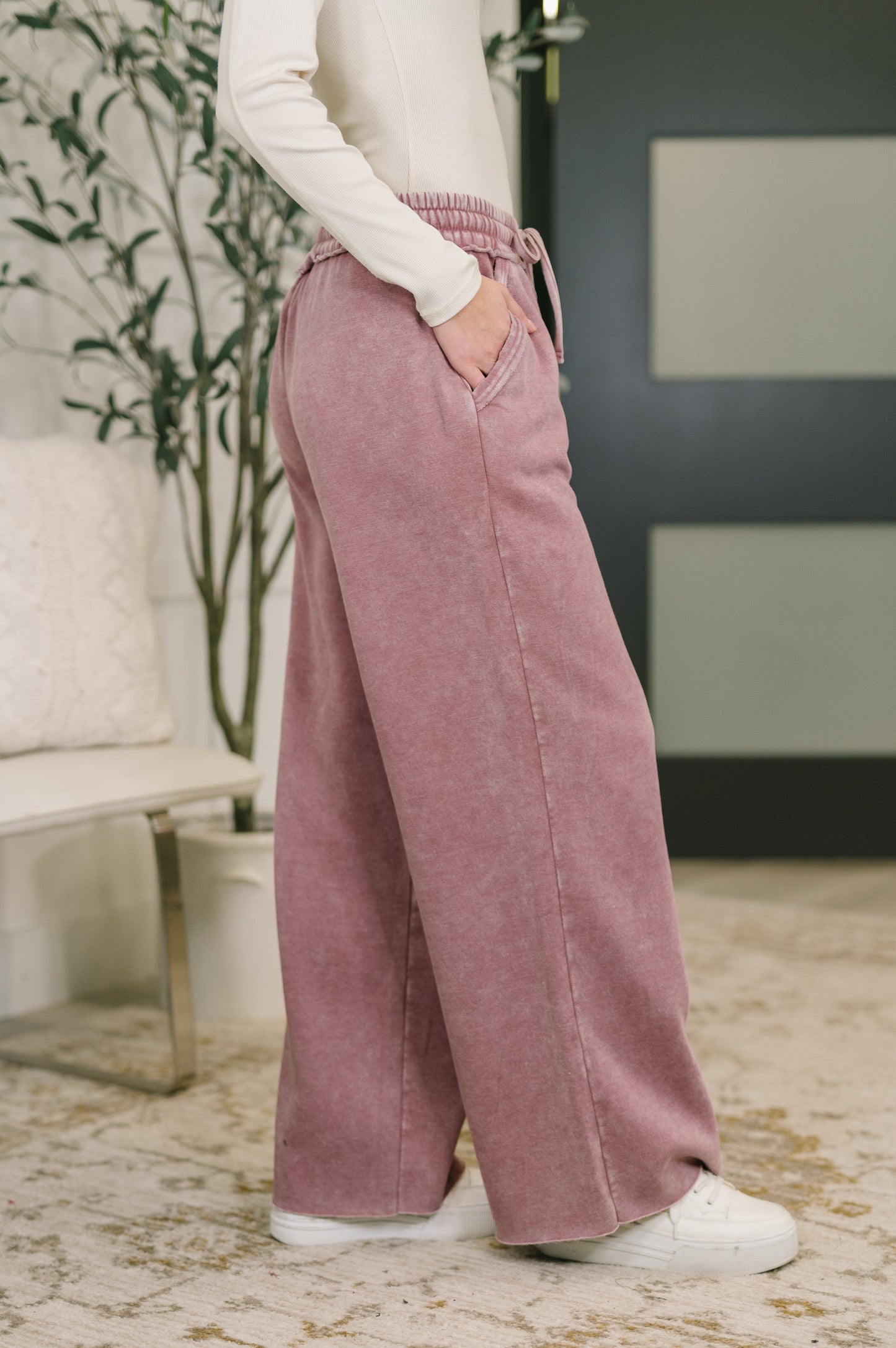 Hazel Blues® |  Nights Like This High Waist Palazzo Sweats in Light Rose