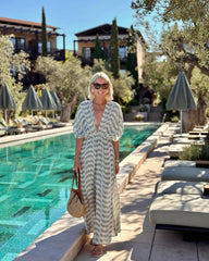 Printed V-neck waisted holiday dress